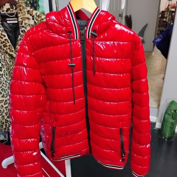 Calvin Klein Red Puffer Jacket | Size L | Water Resistant | Hooded - Picture 1 of 6